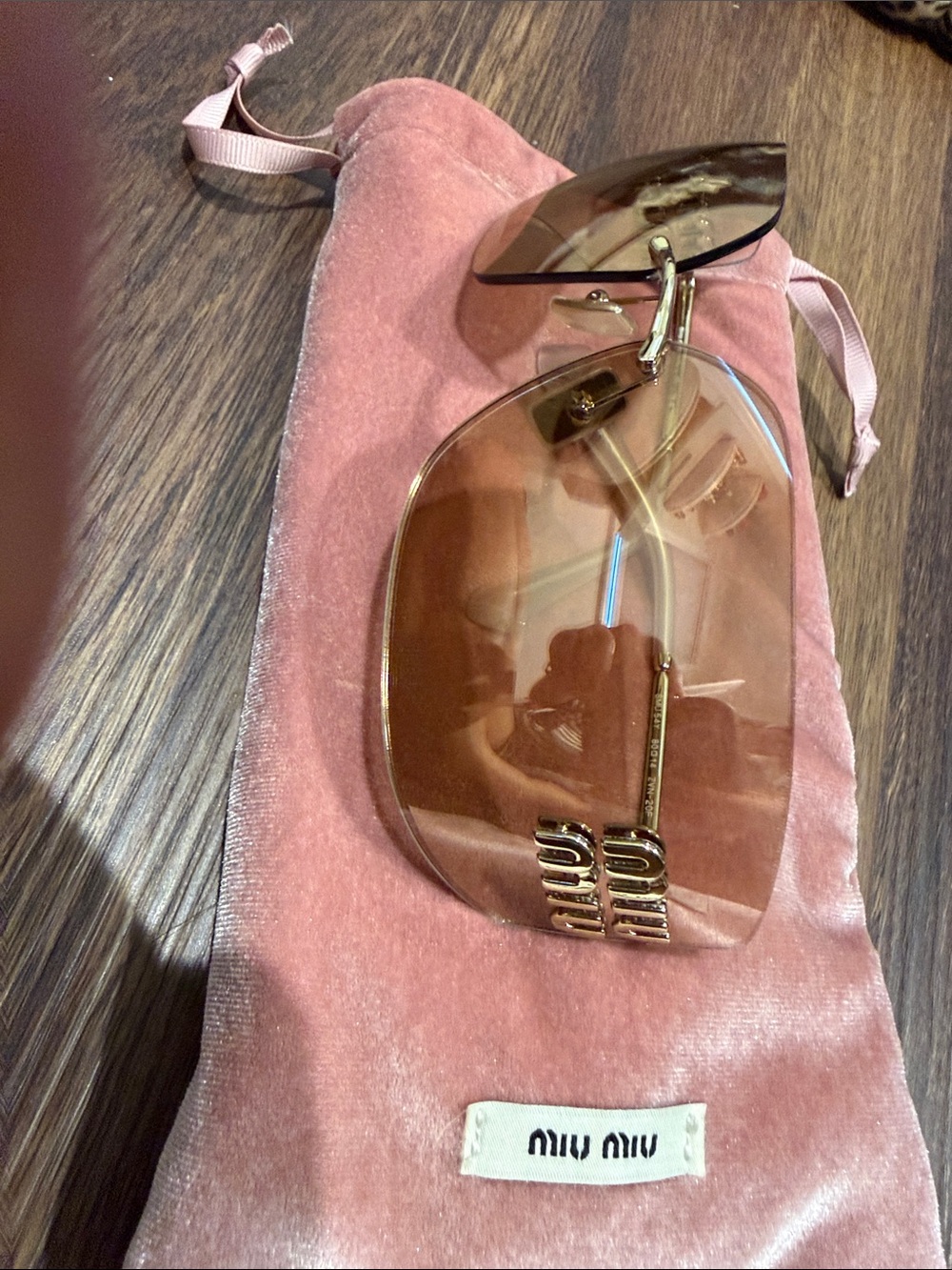 Miu Miu Rose Gradient Rimless Sunglasses with Gold Logo